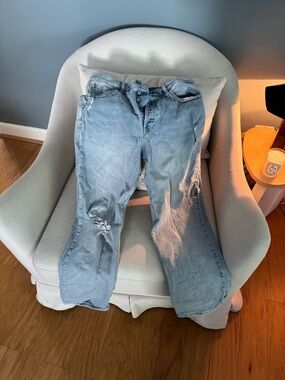 GAP Light Wash High Rise Distressed Cheeky Straight Leg Jeans